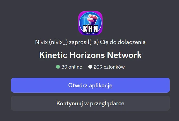 The Discord invite to Kinetic Horizons Network