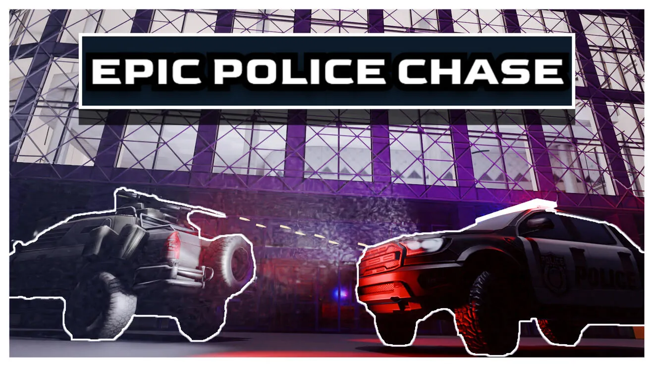 Epic Police Chase: a police car chasing a black sports car at night