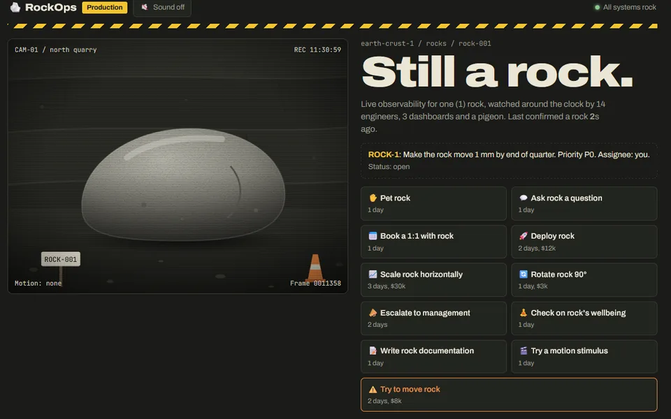 RockOps: a security camera view of a rock next to a dashboard